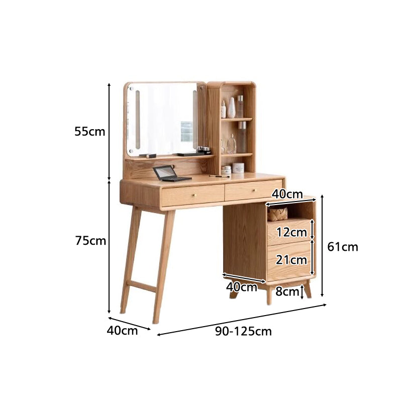 Clementine Solid Oak Adjustable Dressing Table with Mirror – view 6