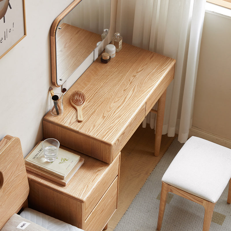 Cody Solid Oak Dressing Table with Mirror, Optional Stool – view 2