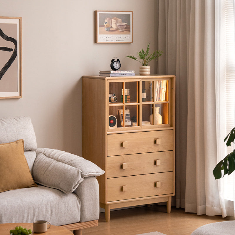 Crispin Bedside Wooden Storage Cabinet in Solid Beech with LED Light – view 2