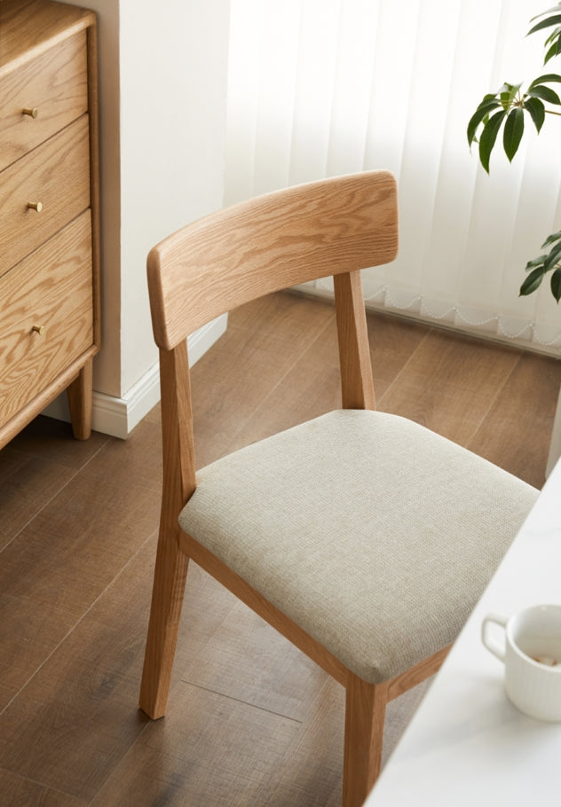 Fabric Curved-Back Dining Chair, Solid American Oak Frame – view 16