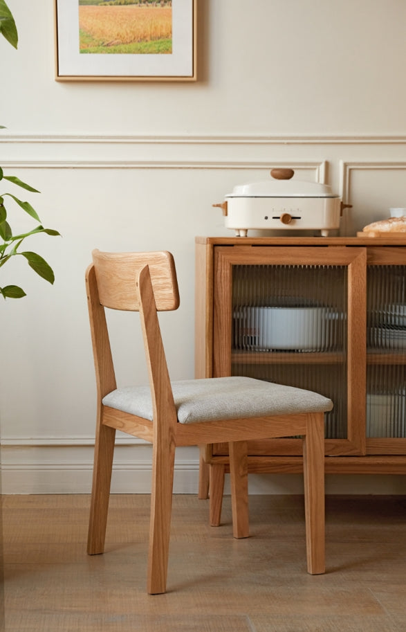 Fabric Curved-Back Dining Chair, Solid American Oak Frame – view 19