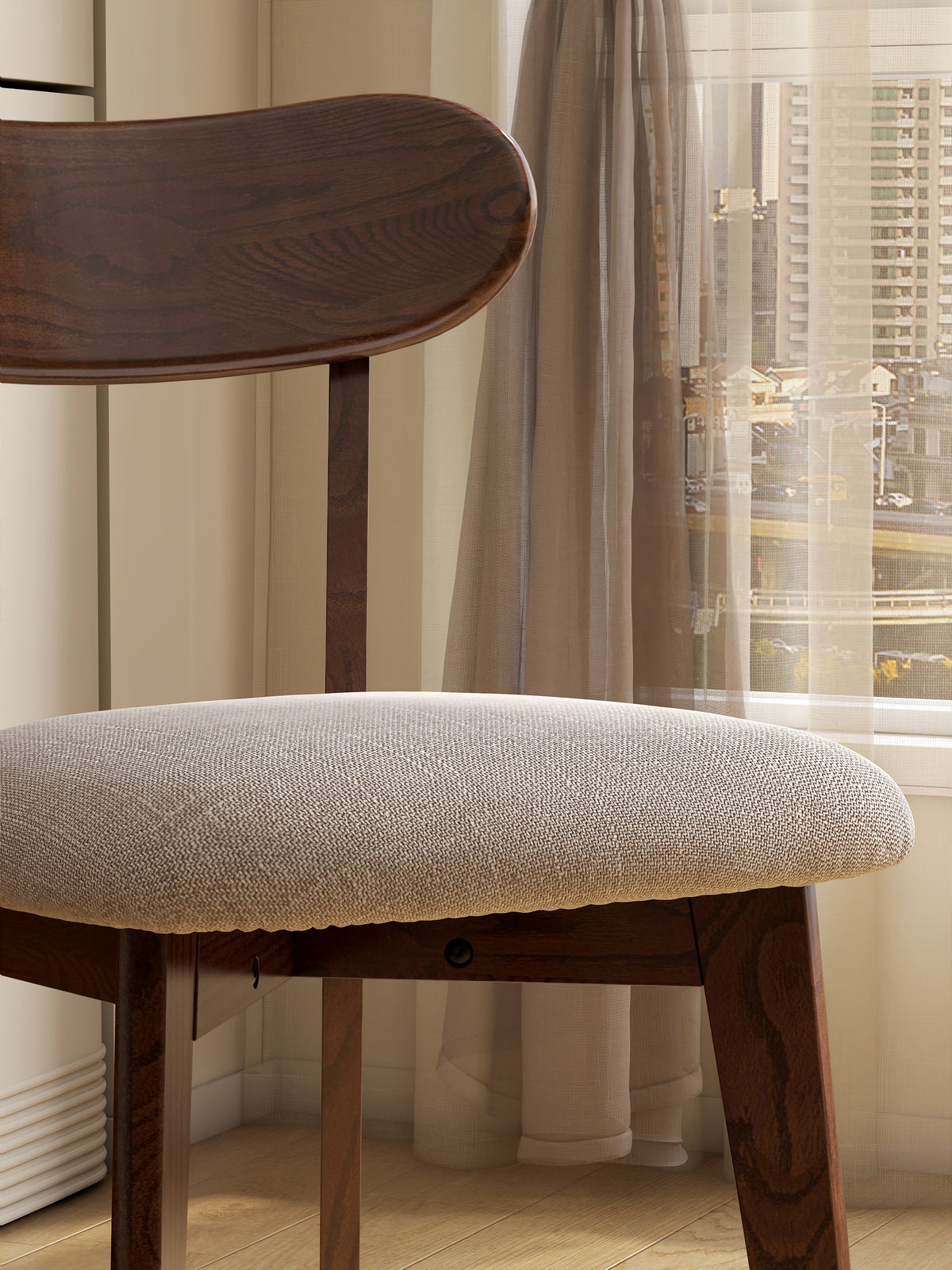 Fabric Curved-Back Dining Chair, Solid American Oak Legs – view 3