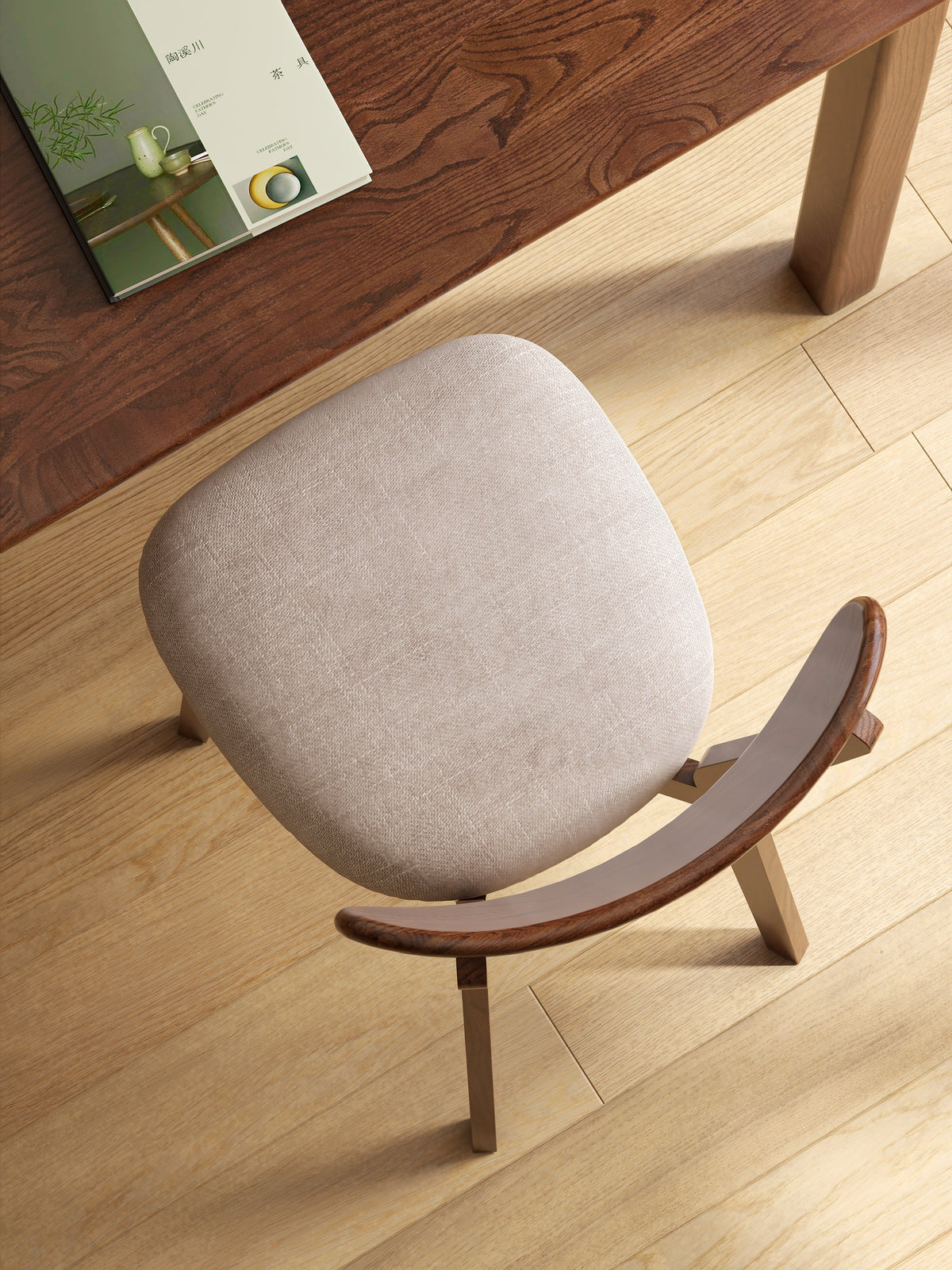 Fabric Curved-Back Dining Chair, Solid American Oak Legs – view 5