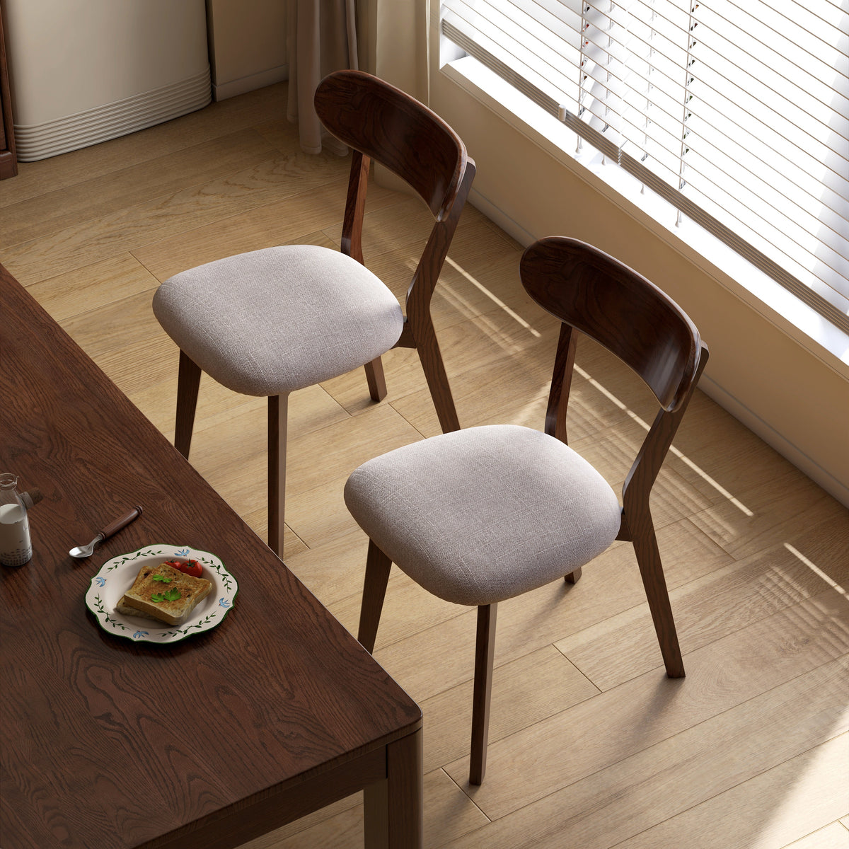 Fabric Curved-Back Dining Chair, Solid American Oak Legs – view 8