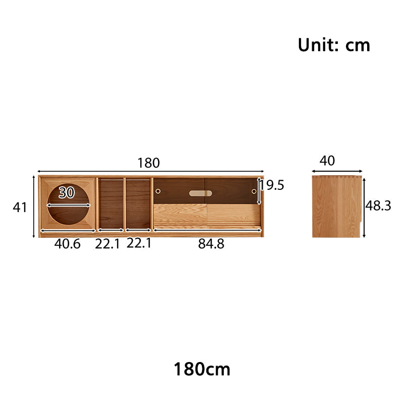 Edgar solid American oak TV unit with smoked glass door – view 15