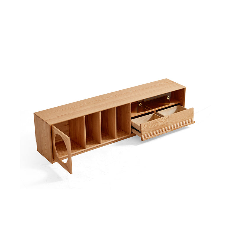 Edgar solid American oak TV unit with smoked glass door – view 18