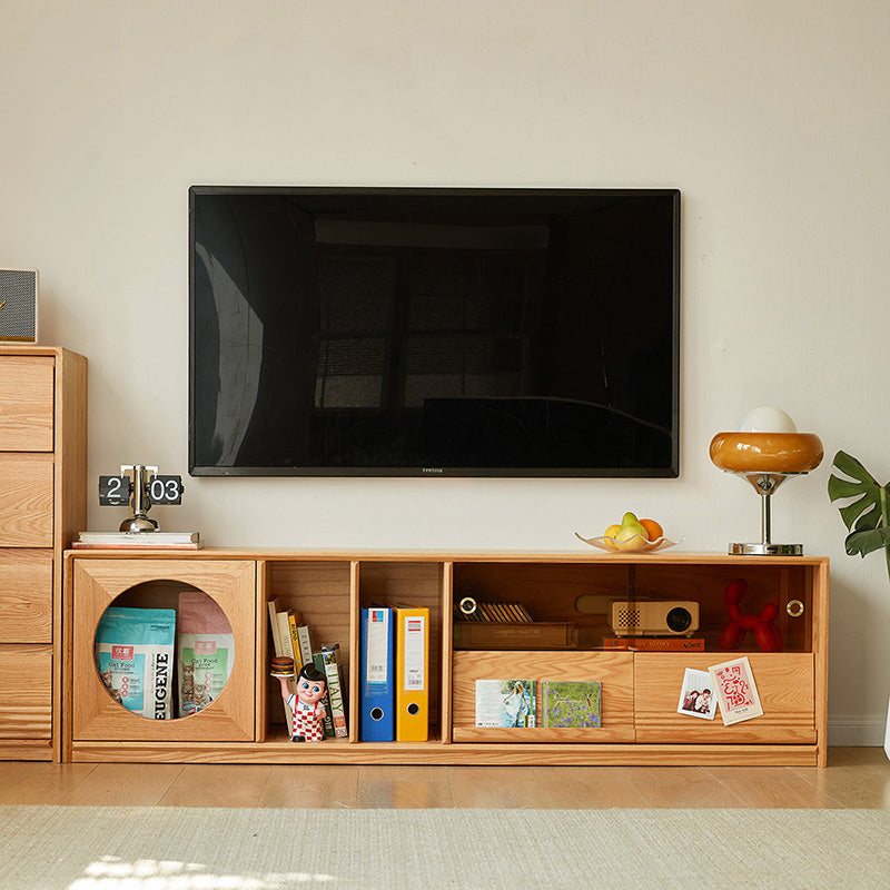 Edgar solid American oak TV unit with smoked glass door – 180cm