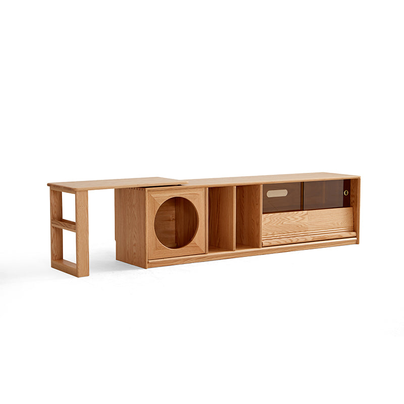 Edgar solid American oak TV unit with smoked glass door – view 24