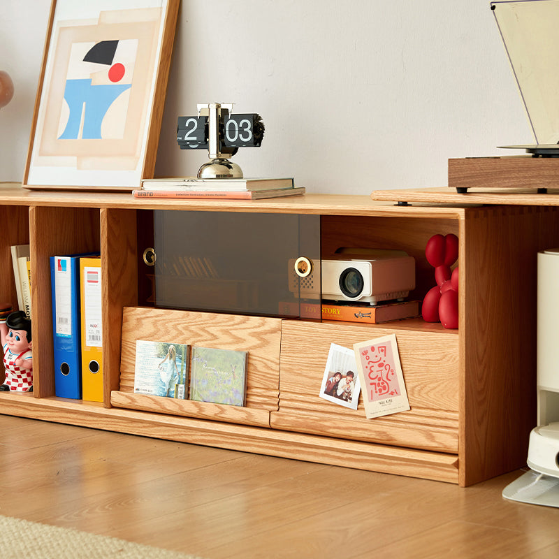 Edgar solid American oak TV unit with smoked glass door – view 3