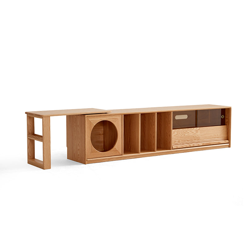 Edgar solid American oak TV unit with smoked glass door – view 30