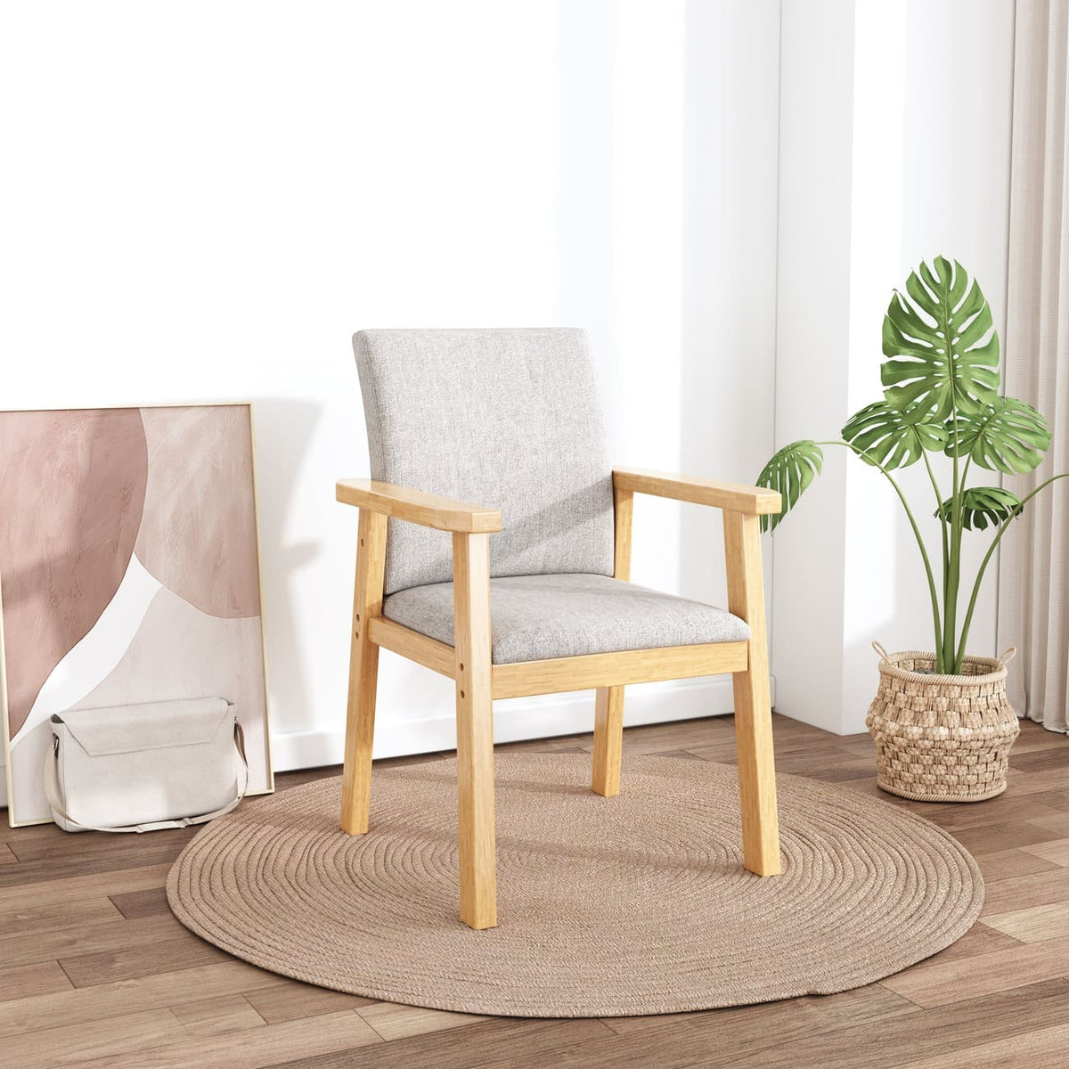 Pier Upholstered Dining Chair, Solid Rubberwood Legs — Natural Finish