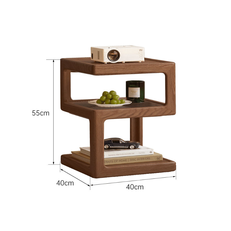 Gerald 3-Tier Solid Oak Coffee Table with Glass Top, Walnut Colour – view 2