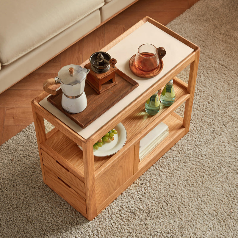 Grover Solid American Oak Coffee Table with Ceramic, Drawer and Casters – view 9