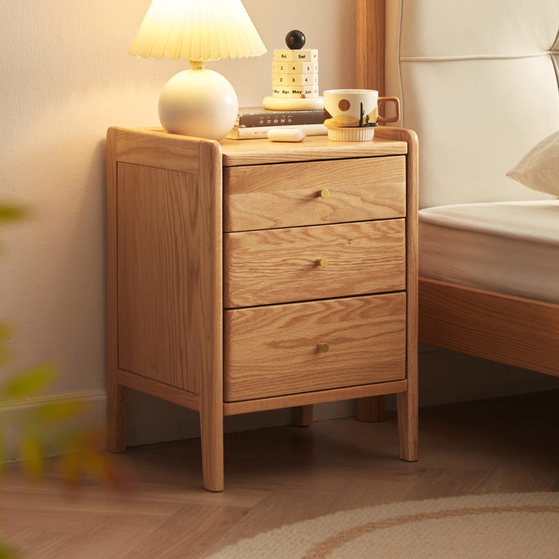 Harlan solid oak bedside table with three drawers – view 2