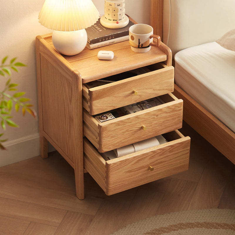 Harlan solid oak bedside table with three drawers – view 3