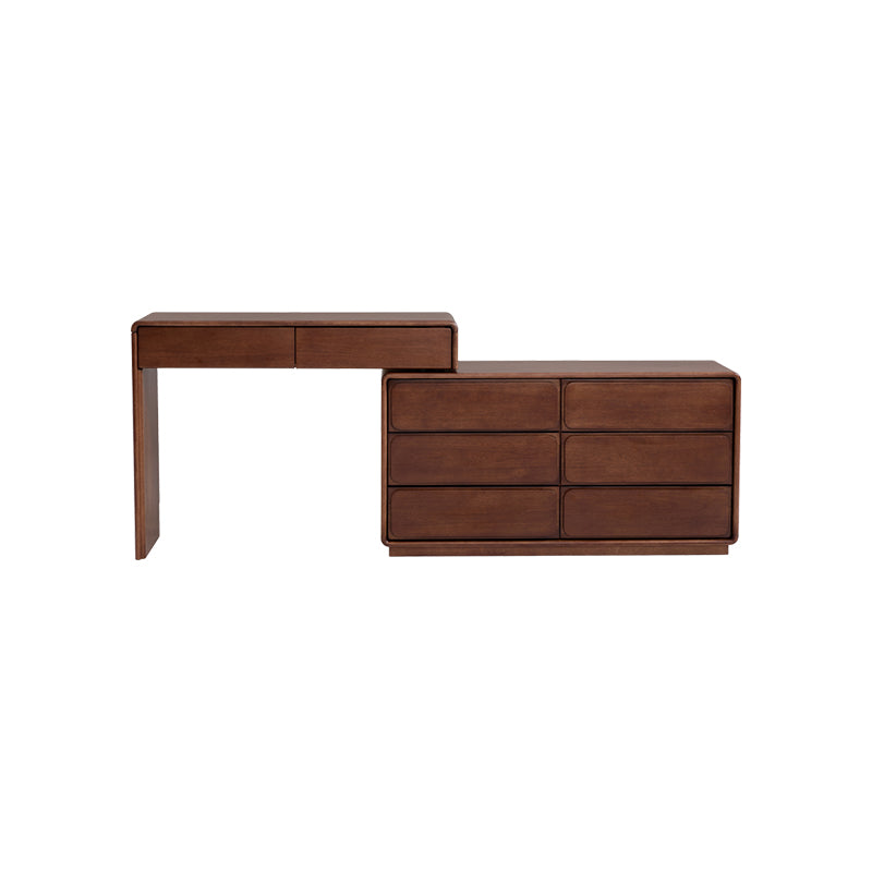 Heathcliff Rubberwood Adjustable Dressing Table, Walnut 3 / 6-Drawer – Table Left & 6-drawer, view 21