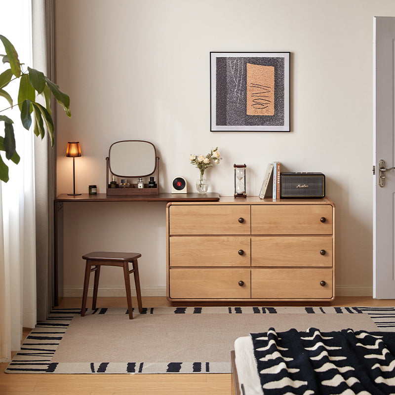 Isadore beech wood dressing table with six drawers and stool
