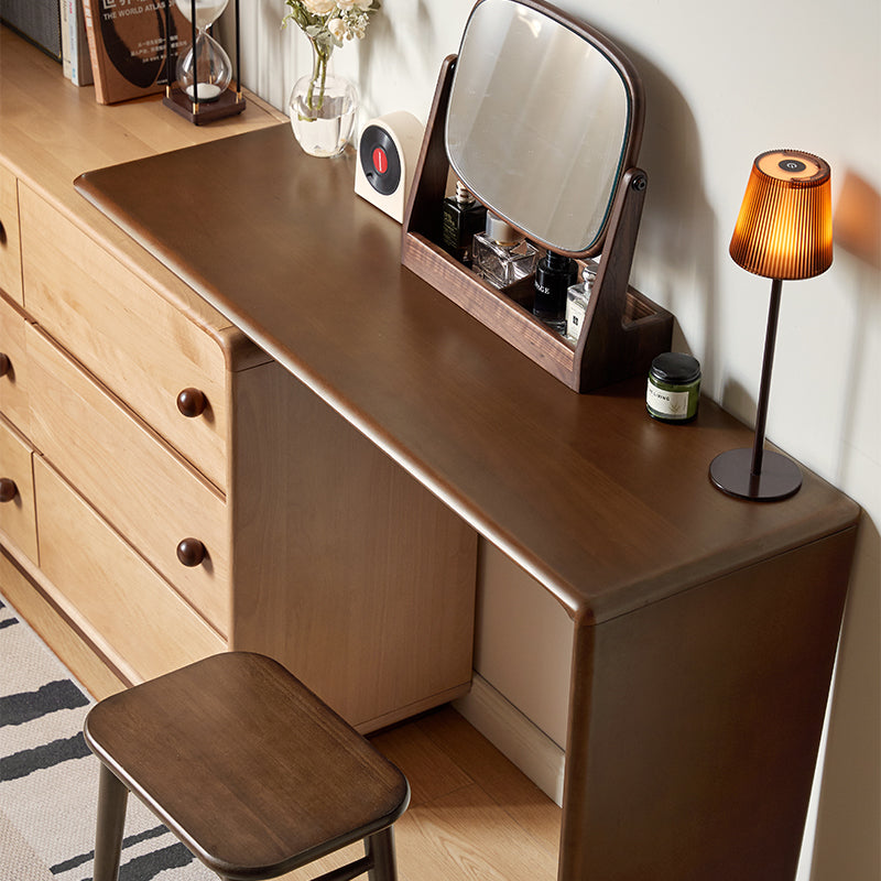 Isadore beech wood dressing table with six drawers and stool – view 12