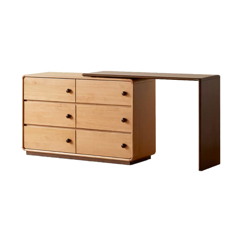 Isadore beech wood dressing table with six drawers and stool – Table, view 14