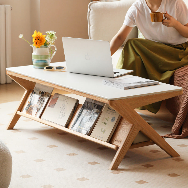 Jean Rectangular Solid American Oak Coffee Table with Stone Slab 120cm