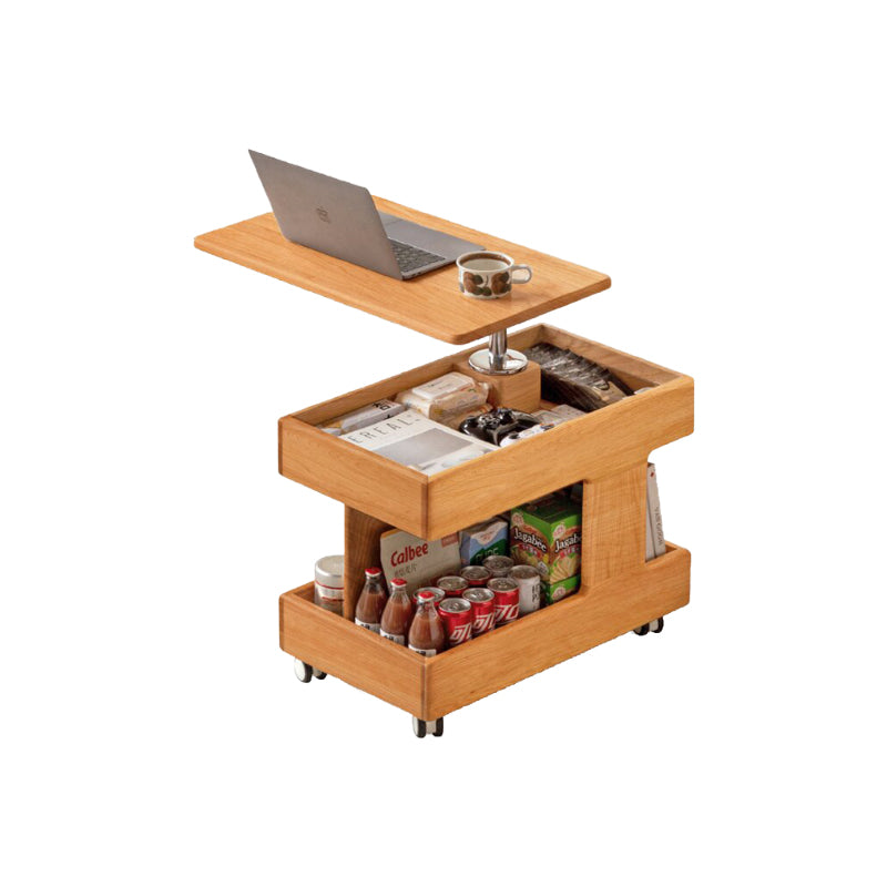 Karen Height-Adjustable Mobile Wooden Side Table in Solid Cherry – view 2