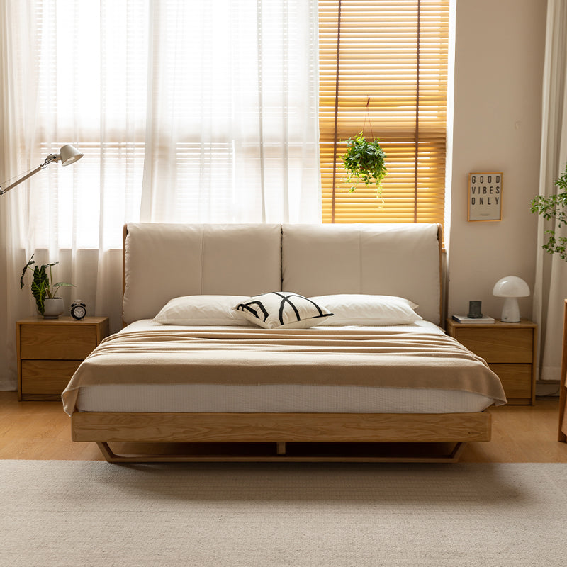 Aurelia Genuine Leather and Ash Wood Queen King Bed Frame