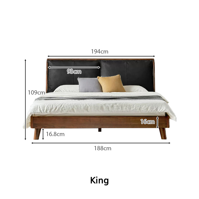 Lennox solid black walnut bed frame with leather headboard – view 20