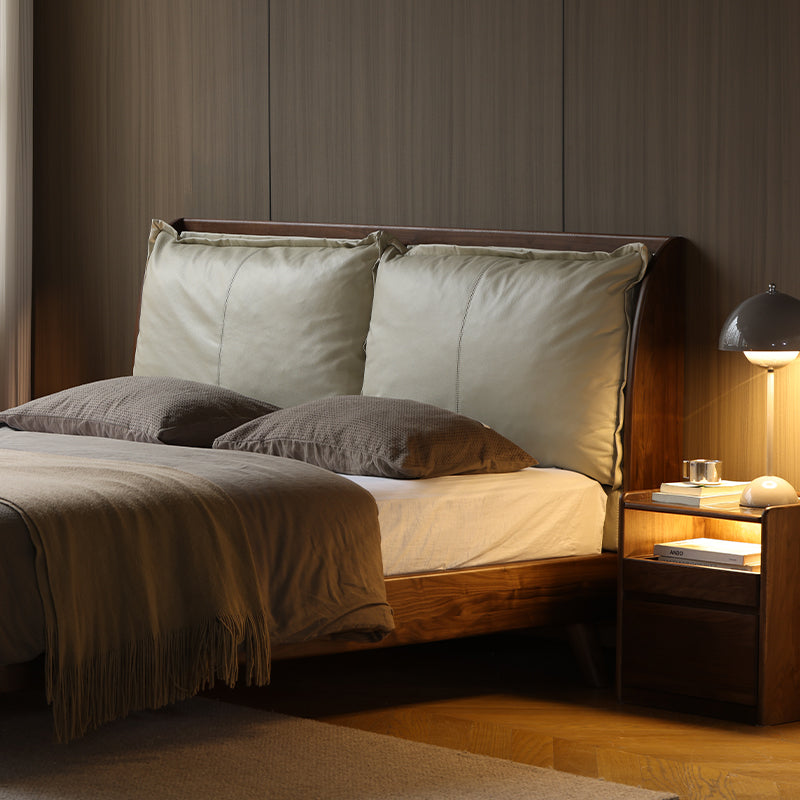 Lennox solid black walnut bed frame with leather headboard – view 3