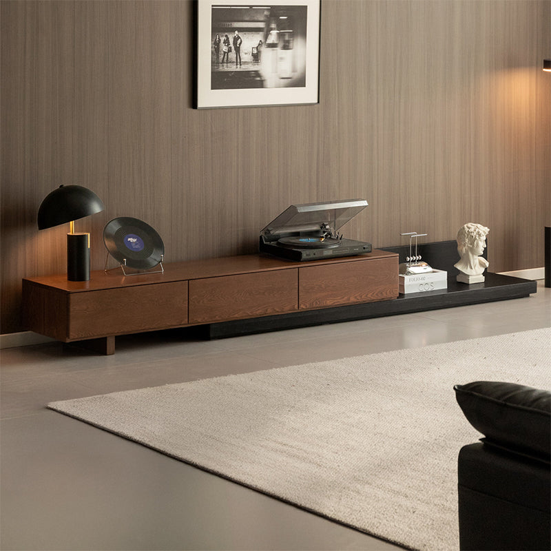 Lenore extendable timber entertainment unit in walnut and black
