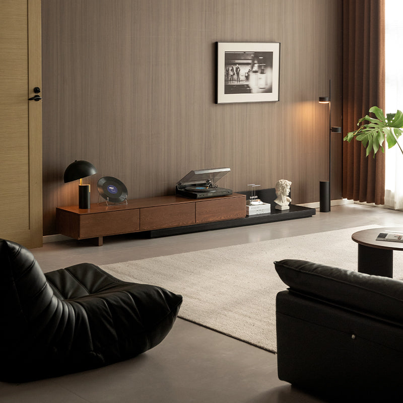 Lenore extendable timber entertainment unit in walnut and black – view 3