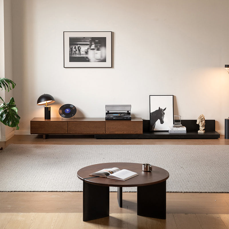 Lenore extendable timber entertainment unit in walnut and black – view 4