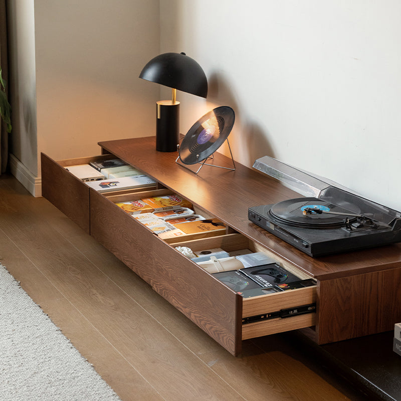 Lenore extendable timber entertainment unit in walnut and black – view 5