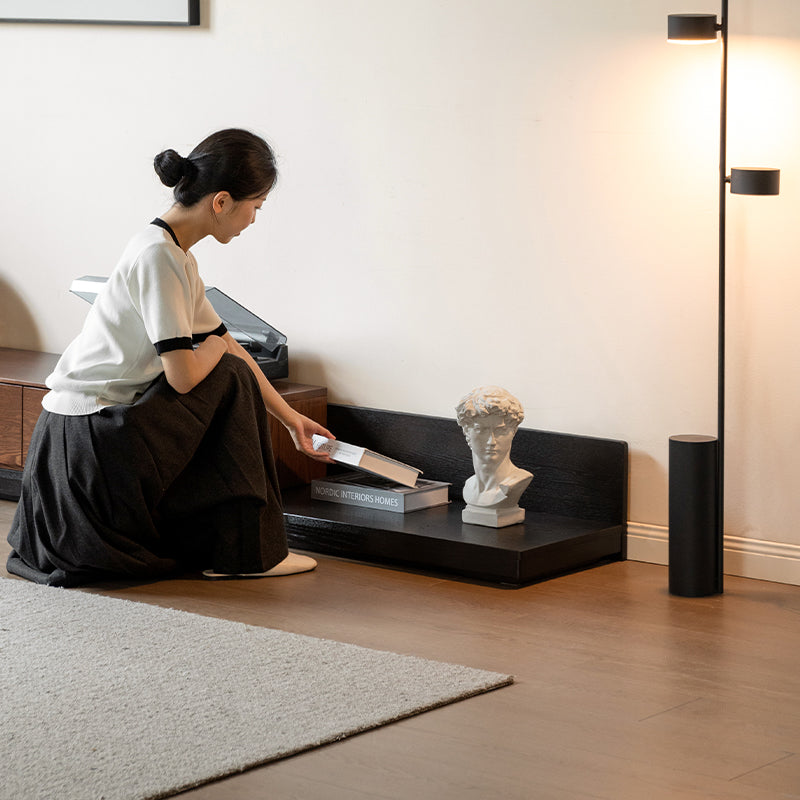 Lenore extendable timber entertainment unit in walnut and black – view 6
