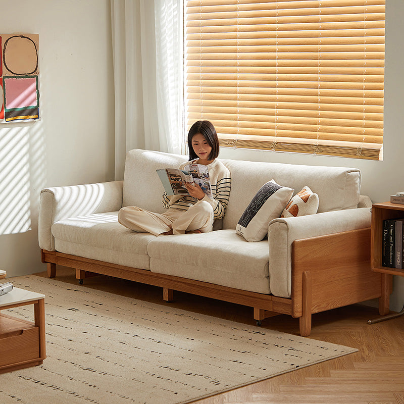 Lucille light grey chenille sofa bed on oak frame – view 5