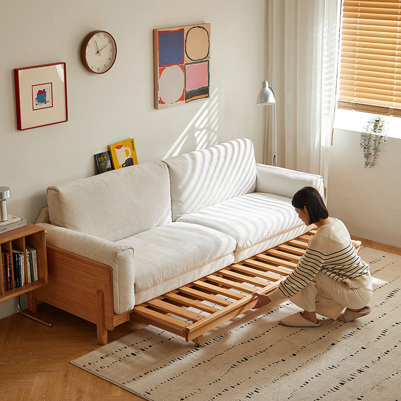 Lucille light grey chenille sofa bed on oak frame – view 7