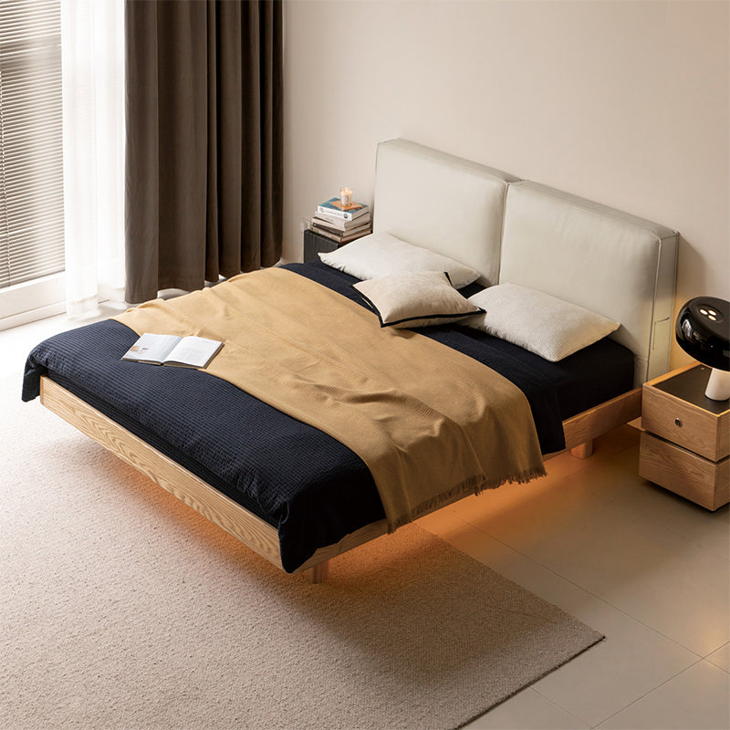 Maeve Queen King Bed Frame in Pinewood, Solid Ash and Leather with Headboard Lighting – view 2