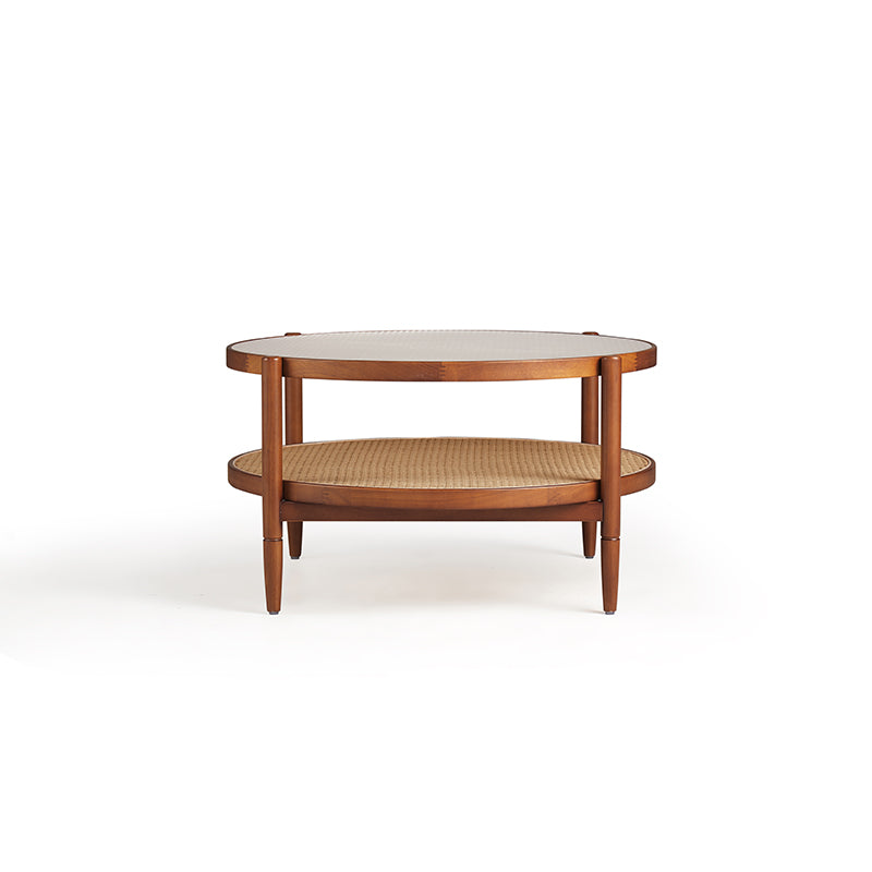 Marcella round rubberwood and rattan coffee table with glass top – view 10