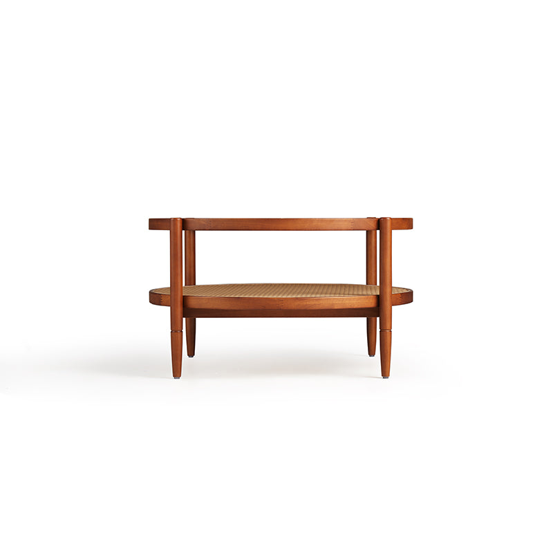 Marcella round rubberwood and rattan coffee table with glass top – view 11