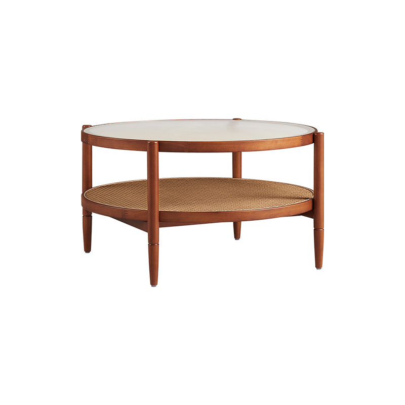Marcella round rubberwood and rattan coffee table with glass top – view 8