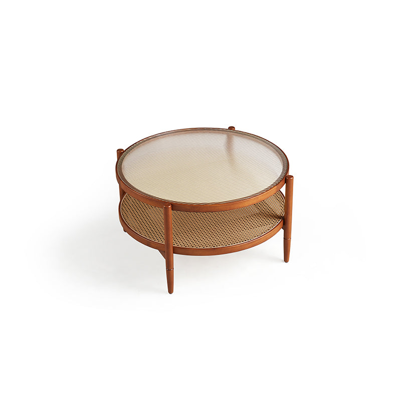 Marcella round rubberwood and rattan coffee table with glass top – view 9