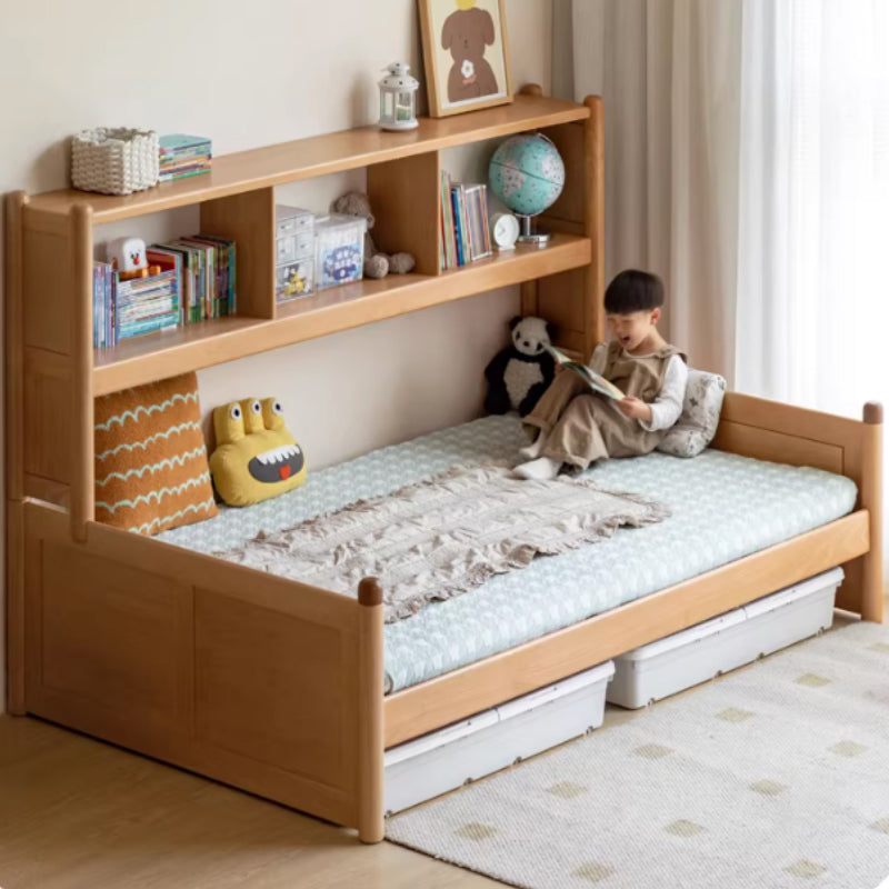Marius Pinewood and Solid Beech Kids Bed with Built-In Shelves 135cm