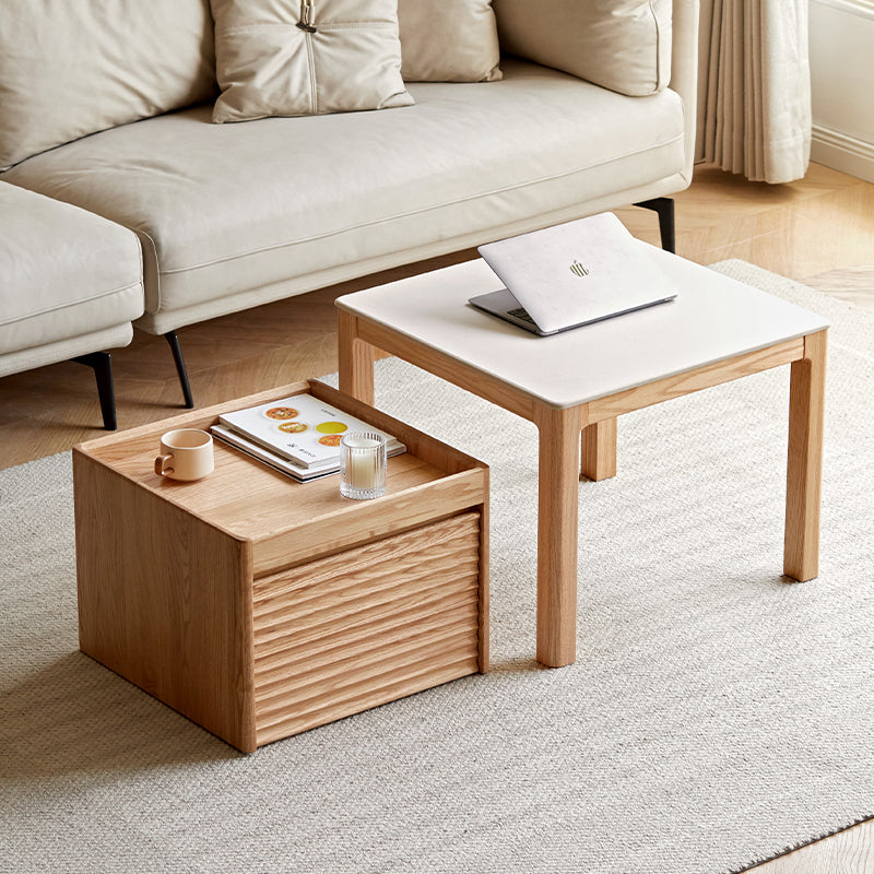 Marshall Solid Oak Coffee Table Set with Ceramic Tops, Natural or Walnut