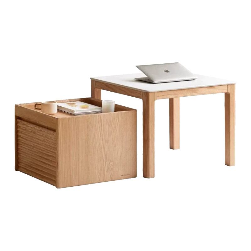 Marshall Solid Oak Coffee Table Set with Ceramic Tops, Natural or Walnut – Natural Wood SET, view 11