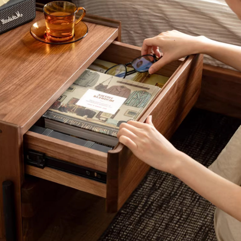 Maxine solid American oak bedside table in walnut colour – view 10