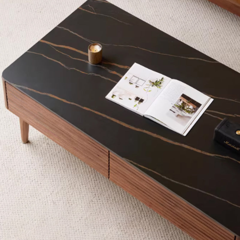 Mila solid black walnut and ceramic coffee table with drawer – view 15