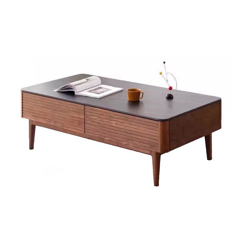 Mila solid black walnut and ceramic coffee table with drawer – view 19