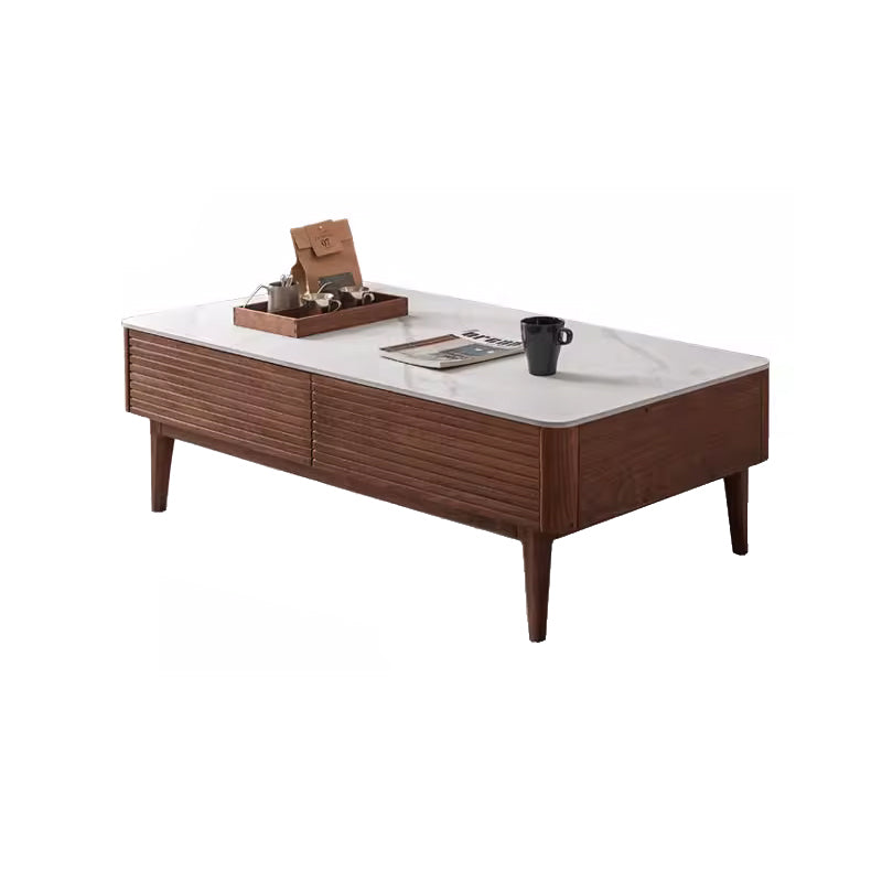 Mila solid black walnut and ceramic coffee table with drawer – view 9