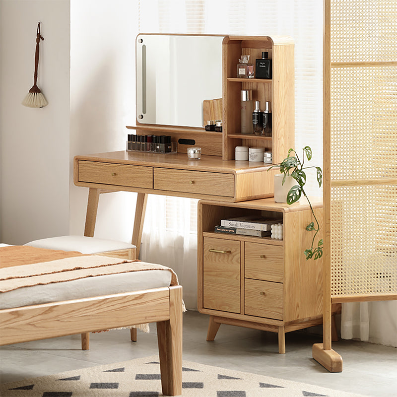 Nicholas Solid Oak Dressing Table with LED Light and Stool 100cm – view 2