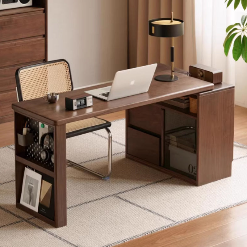 Nolan Solid American Oak Desk with Drawers & Glass Cabinet 120cm 140cm