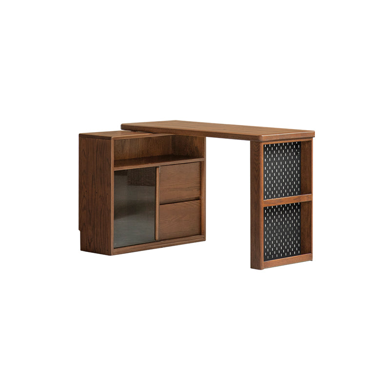 Nolan Solid American Oak Desk with Drawers & Glass Cabinet 120cm 140cm – 120cm, view 14